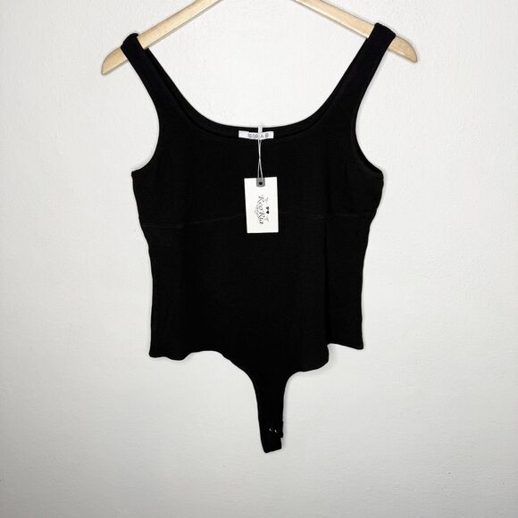 New Reoria Black Ribbed Sleeveless Bodysuit Snap Closure‎ Minimalist Women’s 2XL - Picture 1 of 6